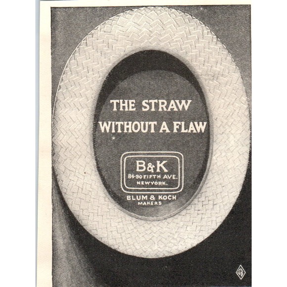 None Other - Blum & Koch Straw Hats NY c1905 Original Magazine Advertisement AE7-A3